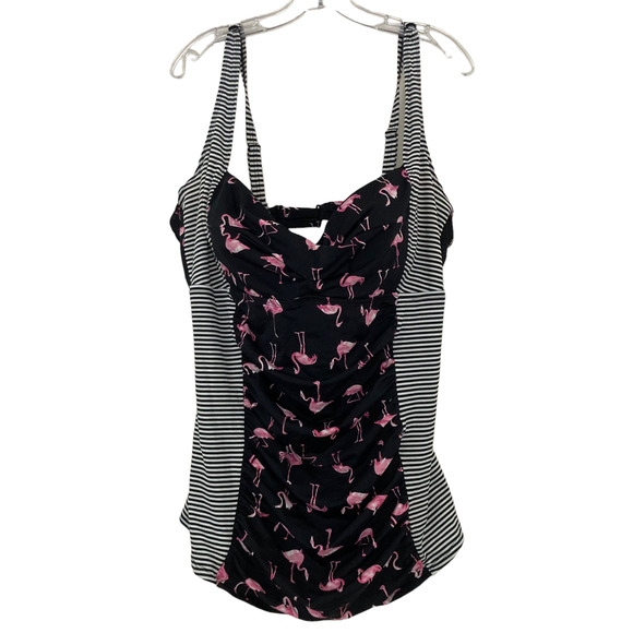 Torrid Black Striped Flamingo Print Tankini Top Sz 3X - Picture 2 of 7